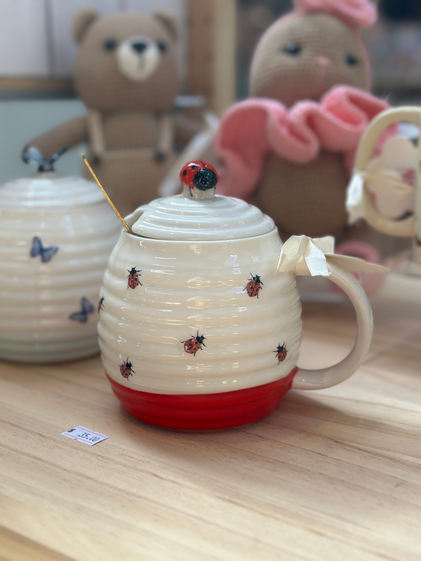 Ceramic Ladybug Mug w/Lid & Spoon