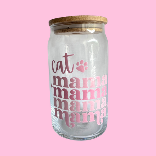 Cat Mama - Pink or Neutral - Glass Can Cup - 473ml