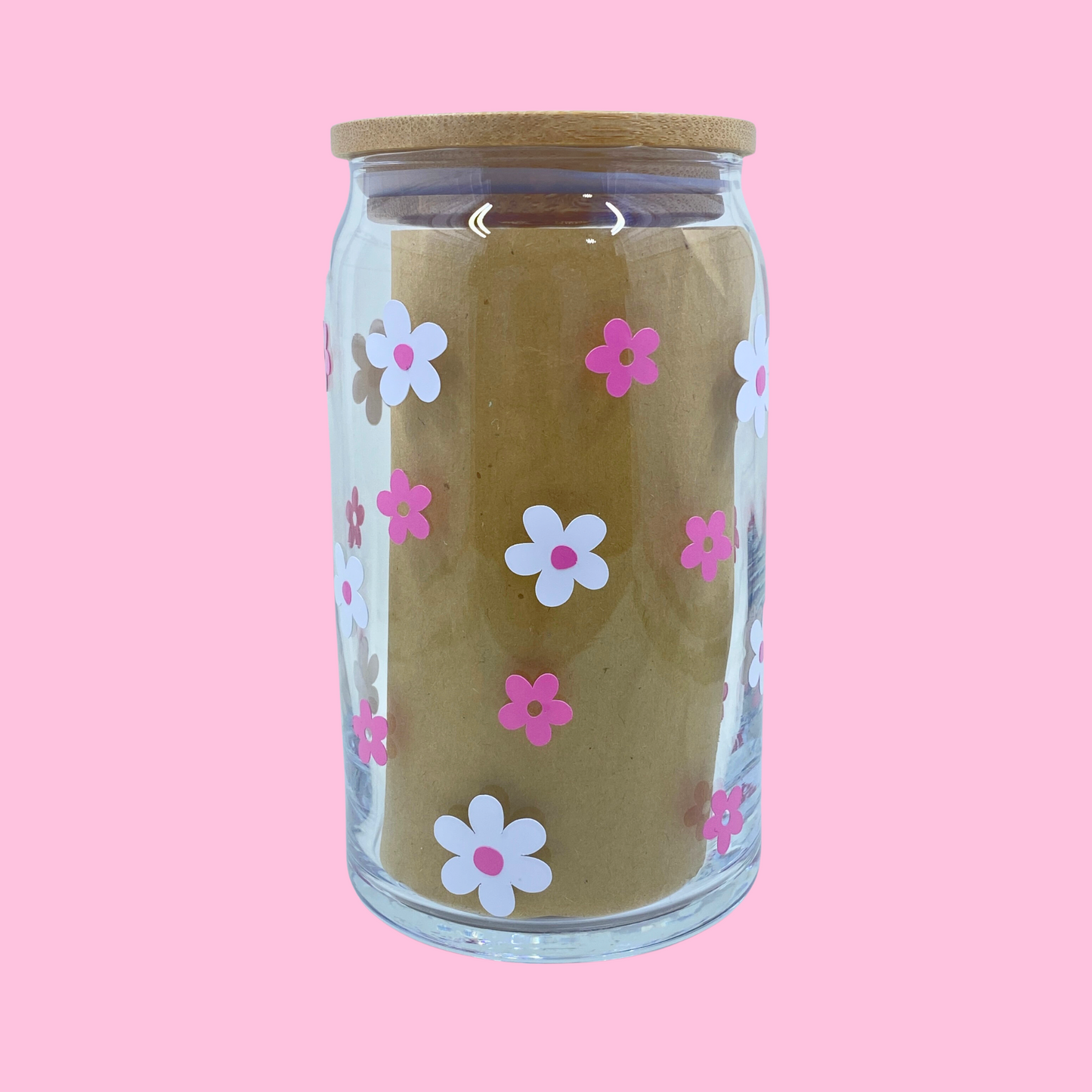 Pink Daisy Glass Can Cup - 473ml