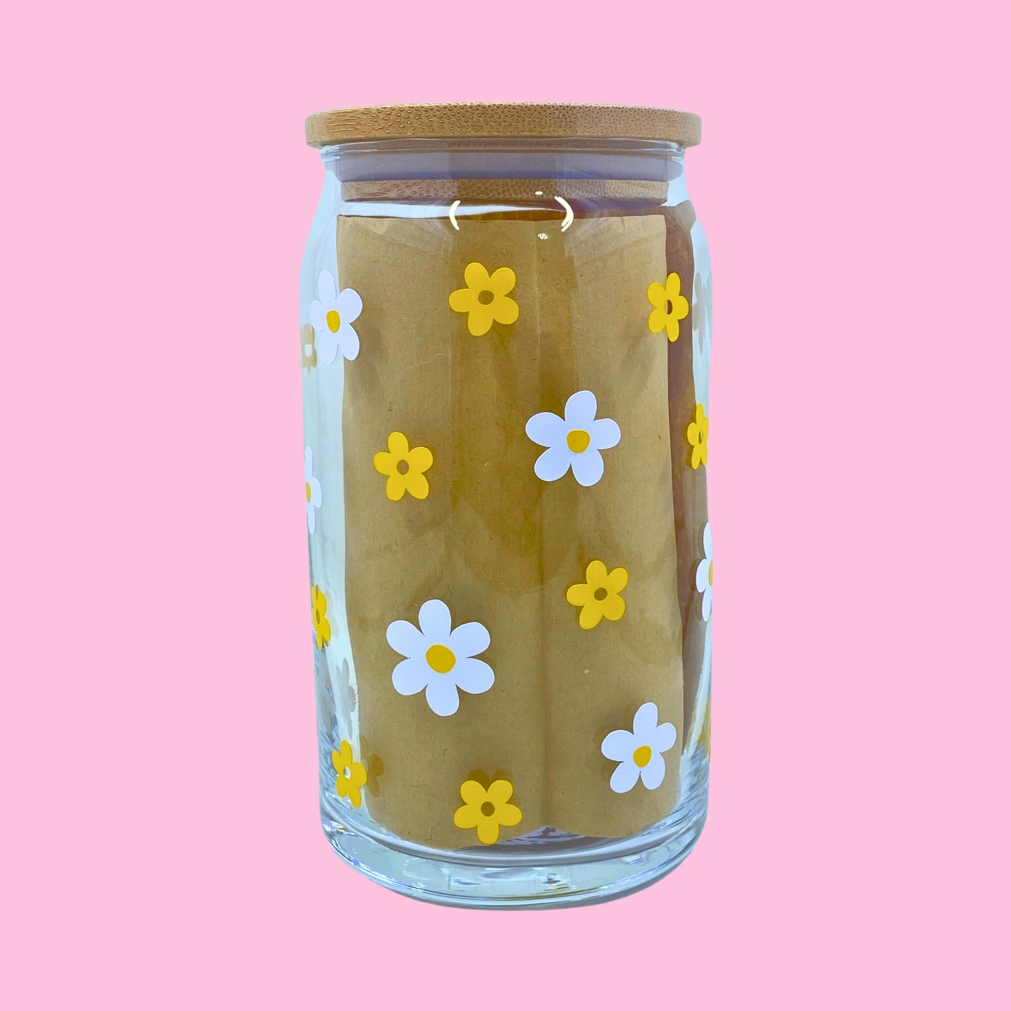 Yellow Daisy Glass Can Cup - 473ml