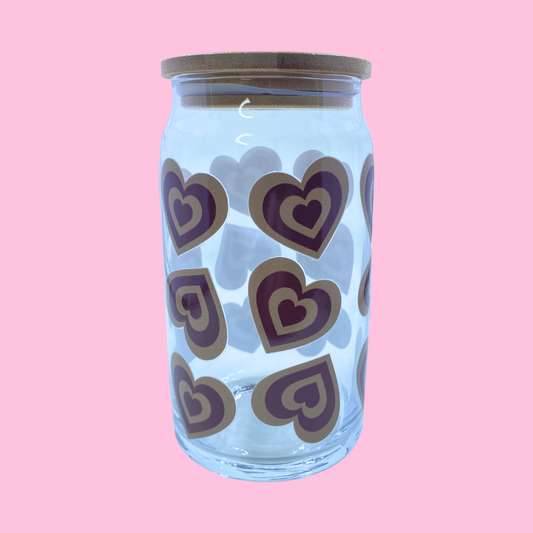 Retro Neutral Heart Glass Can Cup - 473ml