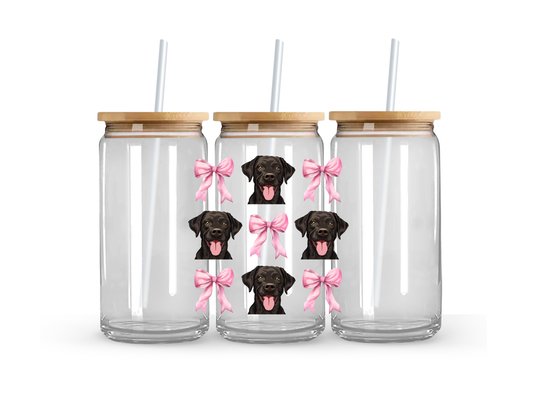 Black Lab & Bow - Glass Can Cup - 473ml