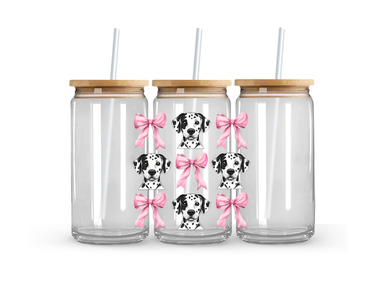 Dalmation & Bow - Glass Can Cup - 473ml