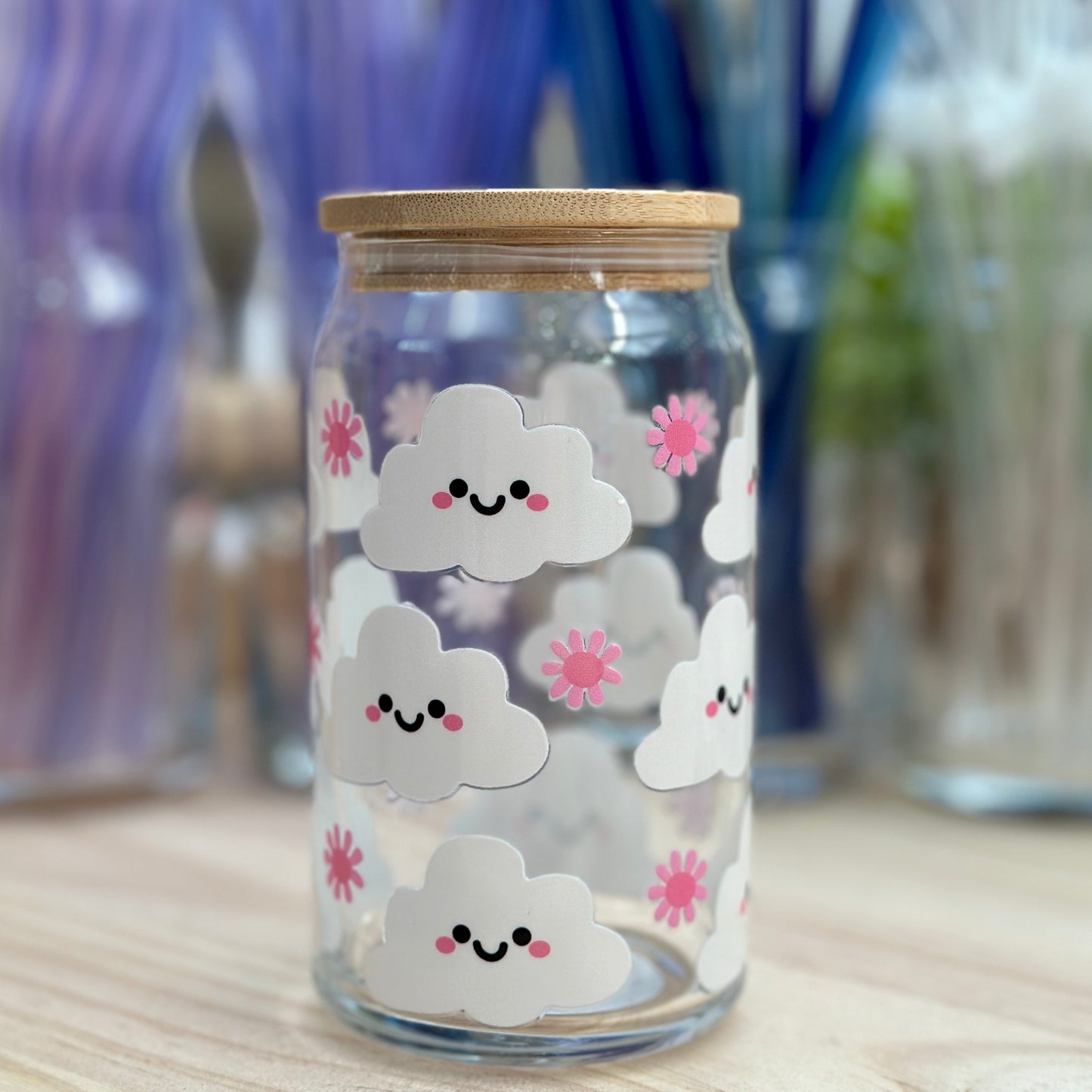 Cute Cloud Glass Can Cup - 473ml