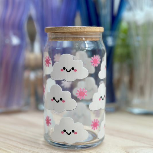 Cute Cloud Glass Can Cup - 473ml