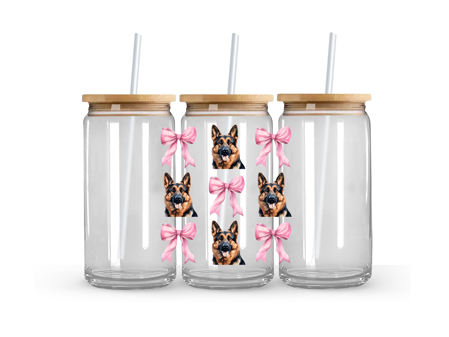 German Shepherd Bow Glass Can Cup - 473ml