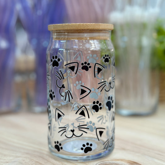 Cute Cat Glass Can Cup - 473ml