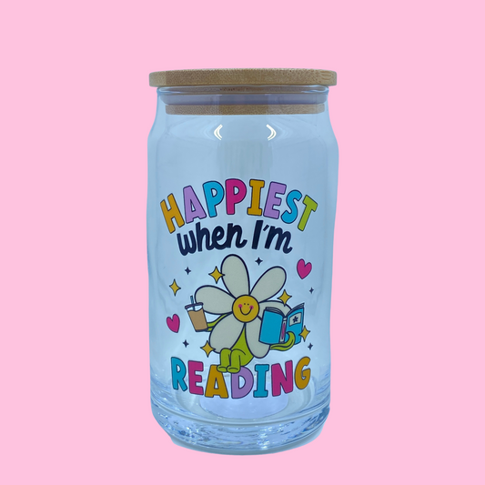 Happiest When I'm Reading - Glass Can Cup - 473ml