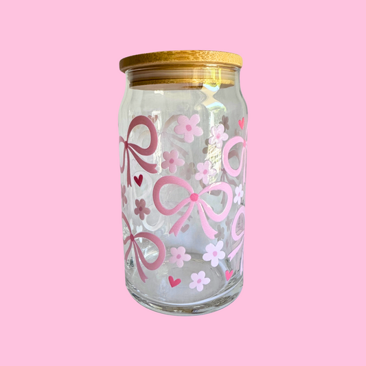 Flower & Bow Glass Can Cup - 473ml