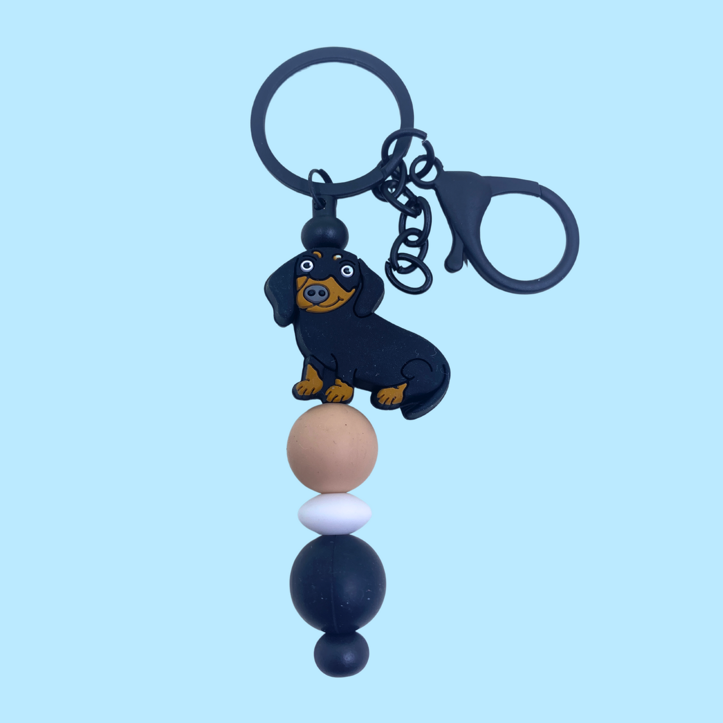 Black Dachshund Beaded Keychain