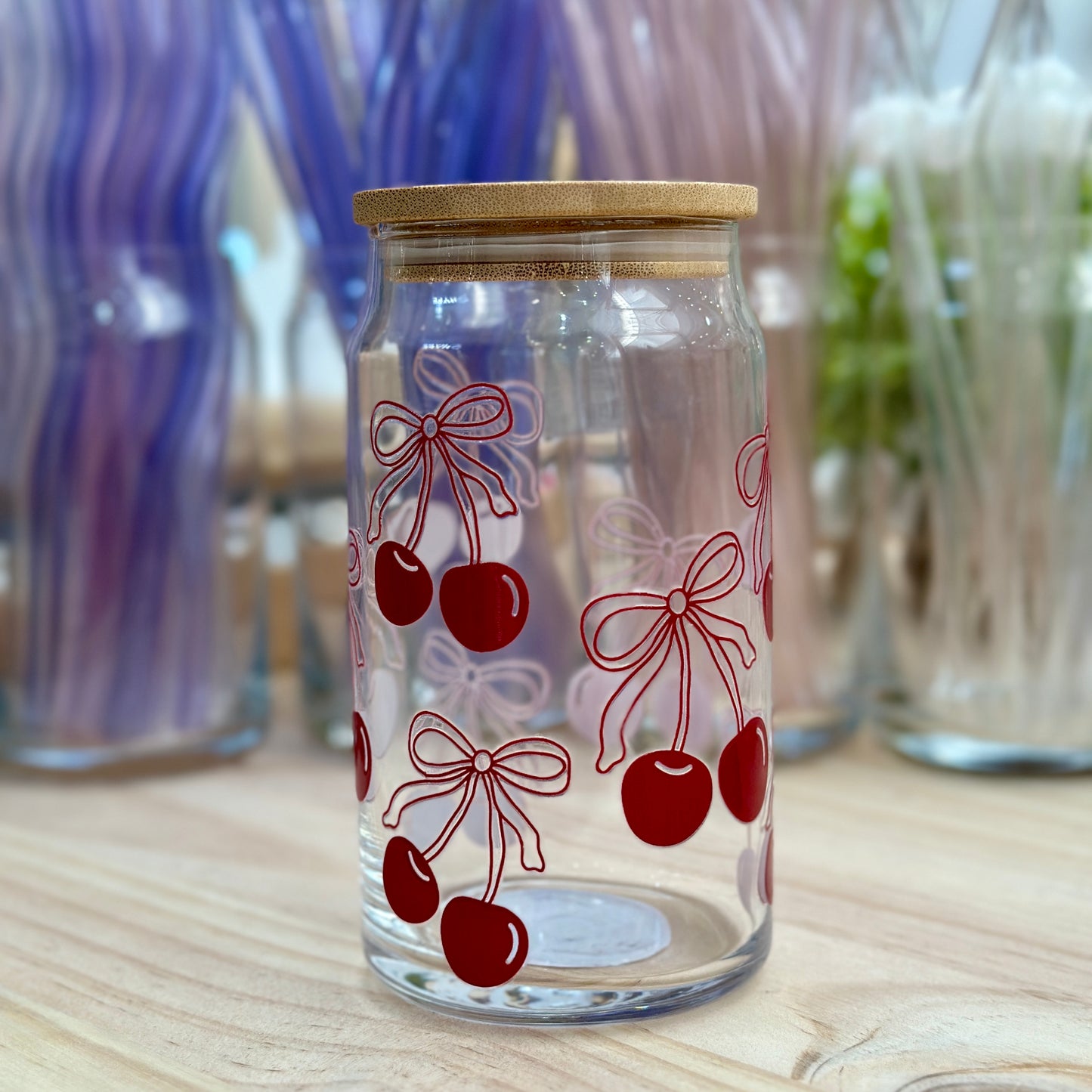 Cherry Bow Glass Can Cup - 473ml