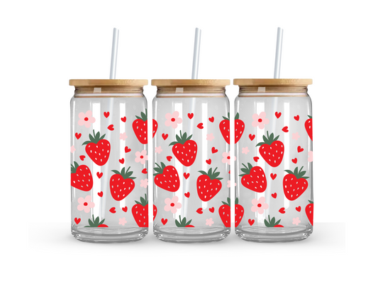 Strawberry Glass Can Cup - 473ml