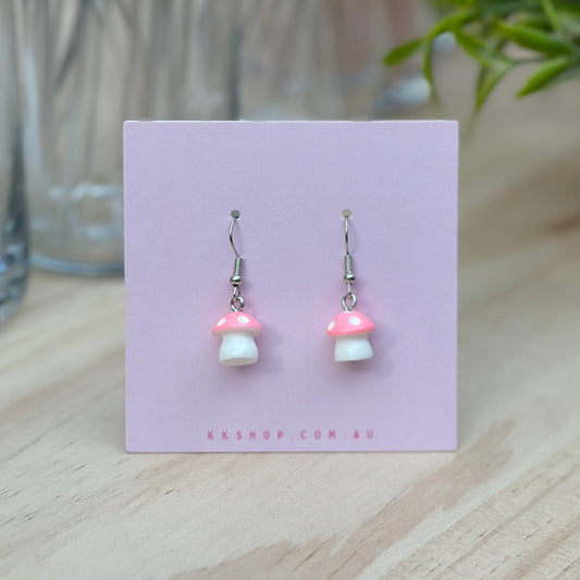 Mini Pink Mushroom Earrings