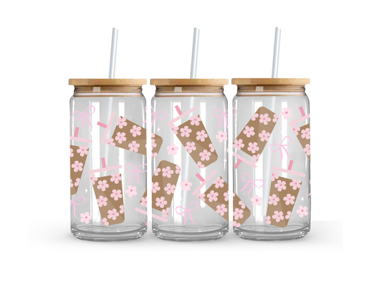 Girly Iced Coffee Glass Can Cup - 473ml