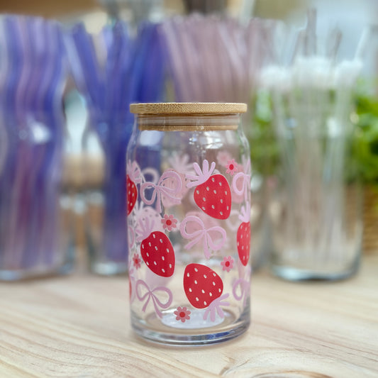 Strawberry Glass Can Cup - 473ml