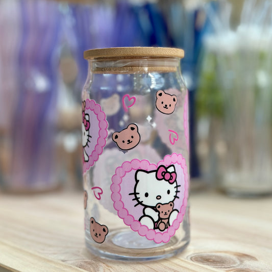 Cute Kitty Teddy - Glass Can Cup - 473ml