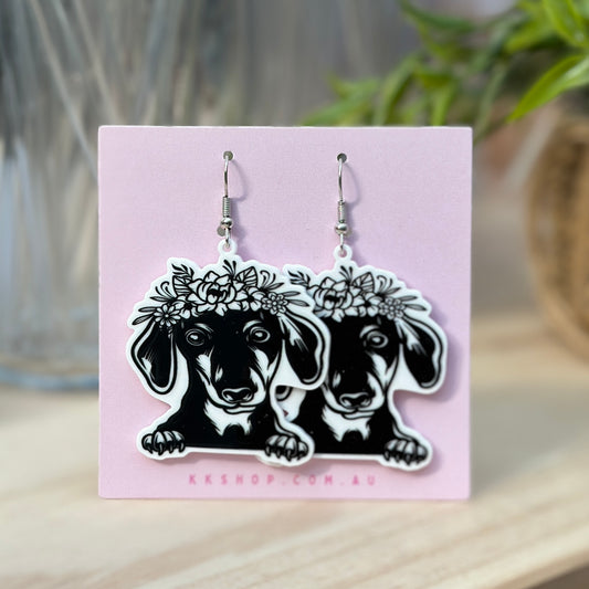 Dachshund Flower Crown Earrings