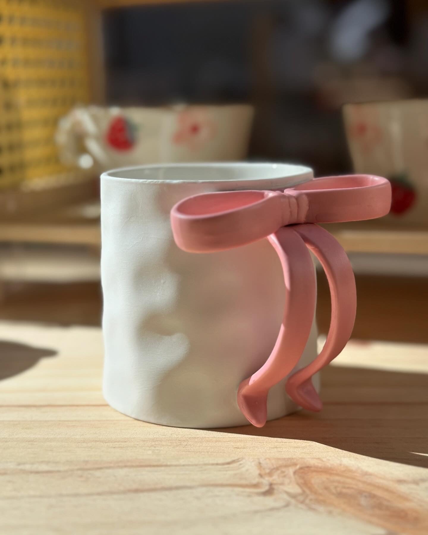 Frosted Ceramic Bow Handle Mug