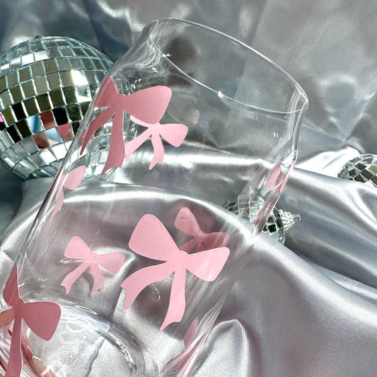 Pink Bow Glass Can Cup - 473ml