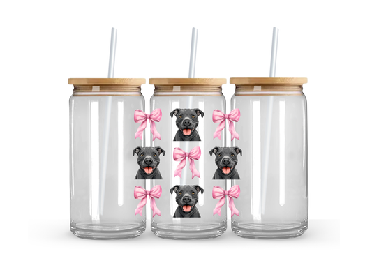 Staffy & Bow - Glass Can Cup - 473ml