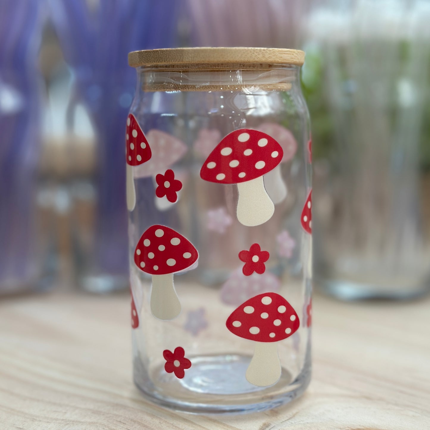 Red Mushroom Glass Can Cup - 473ml