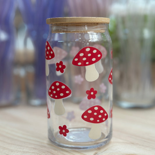 Red Mushroom Glass Can Cup - 473ml