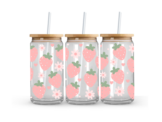 Pink Strawberry - Glass Can Cup - 473ml