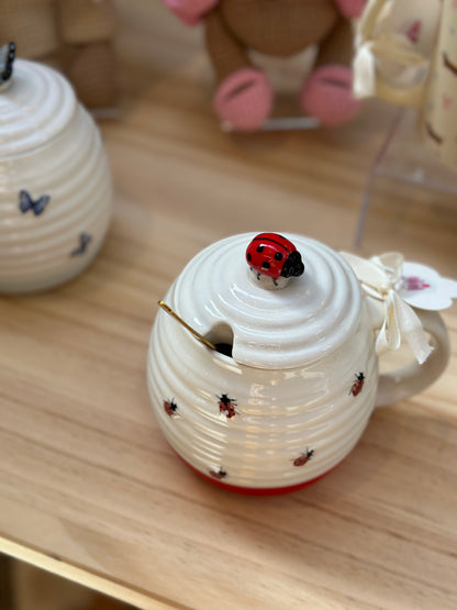 Ceramic Ladybug Mug w/Lid & Spoon