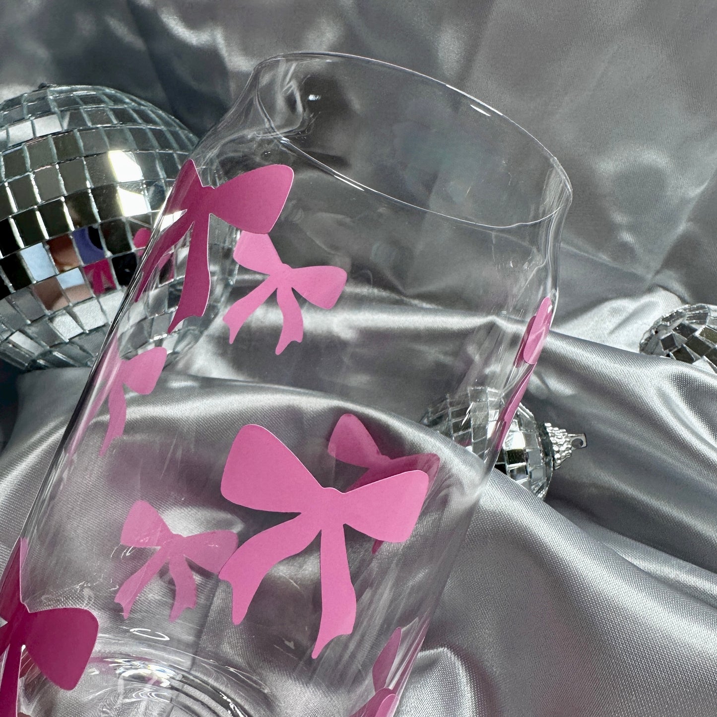 Pink Bow Glass Can Cup - 473ml