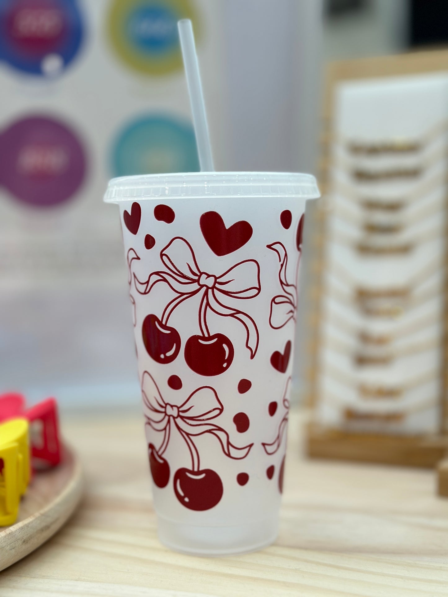 Cherry Bow SB/Plain Cold Cup - Large 710ml