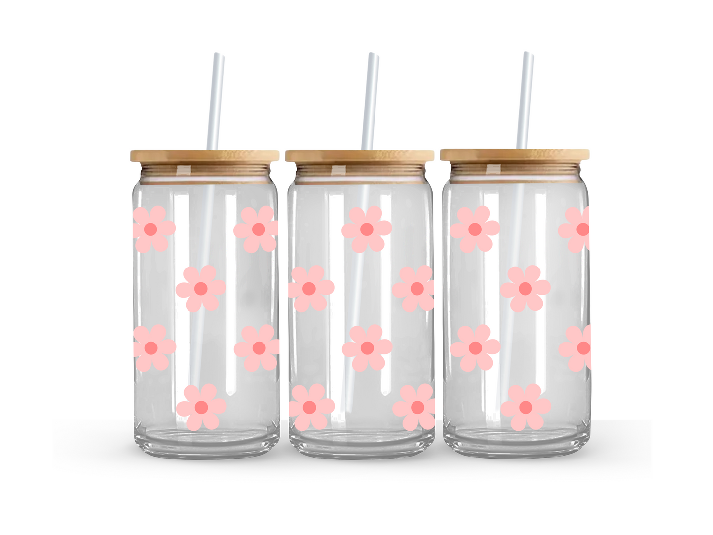 Pink Daisy - Glass Can Cup - 473ml