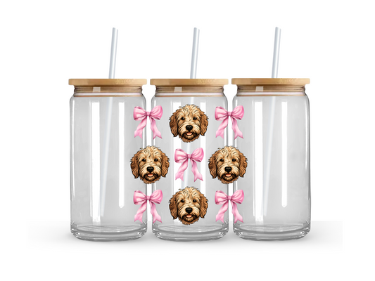 Goldendoodle & Bow - Glass Can Cup - 473ml