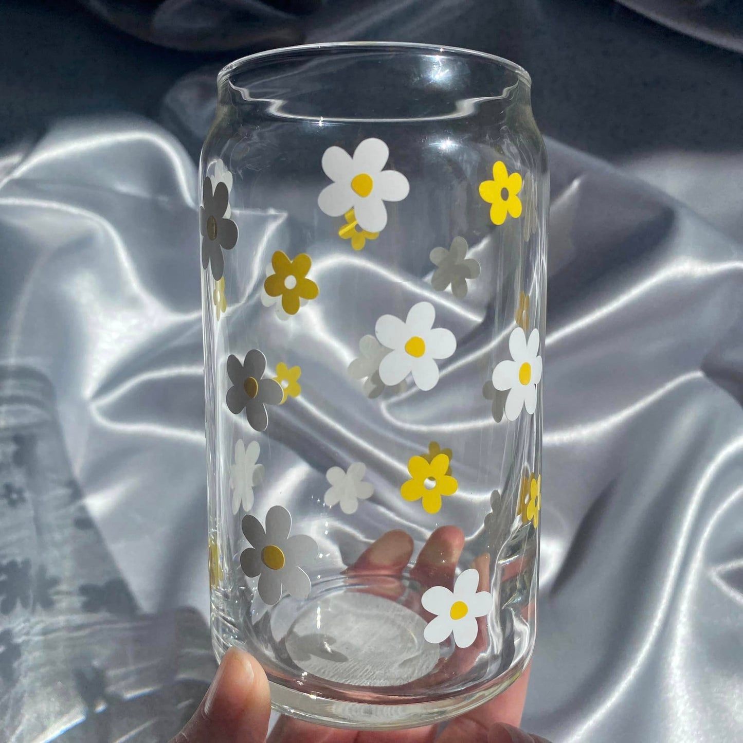 Yellow Daisy Glass Can Cup - 473ml